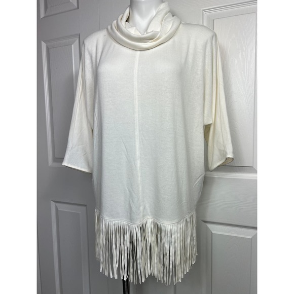 Terre Bleue Cowl Neck Fringe Sweater Size M NEW - Picture 2 of 10